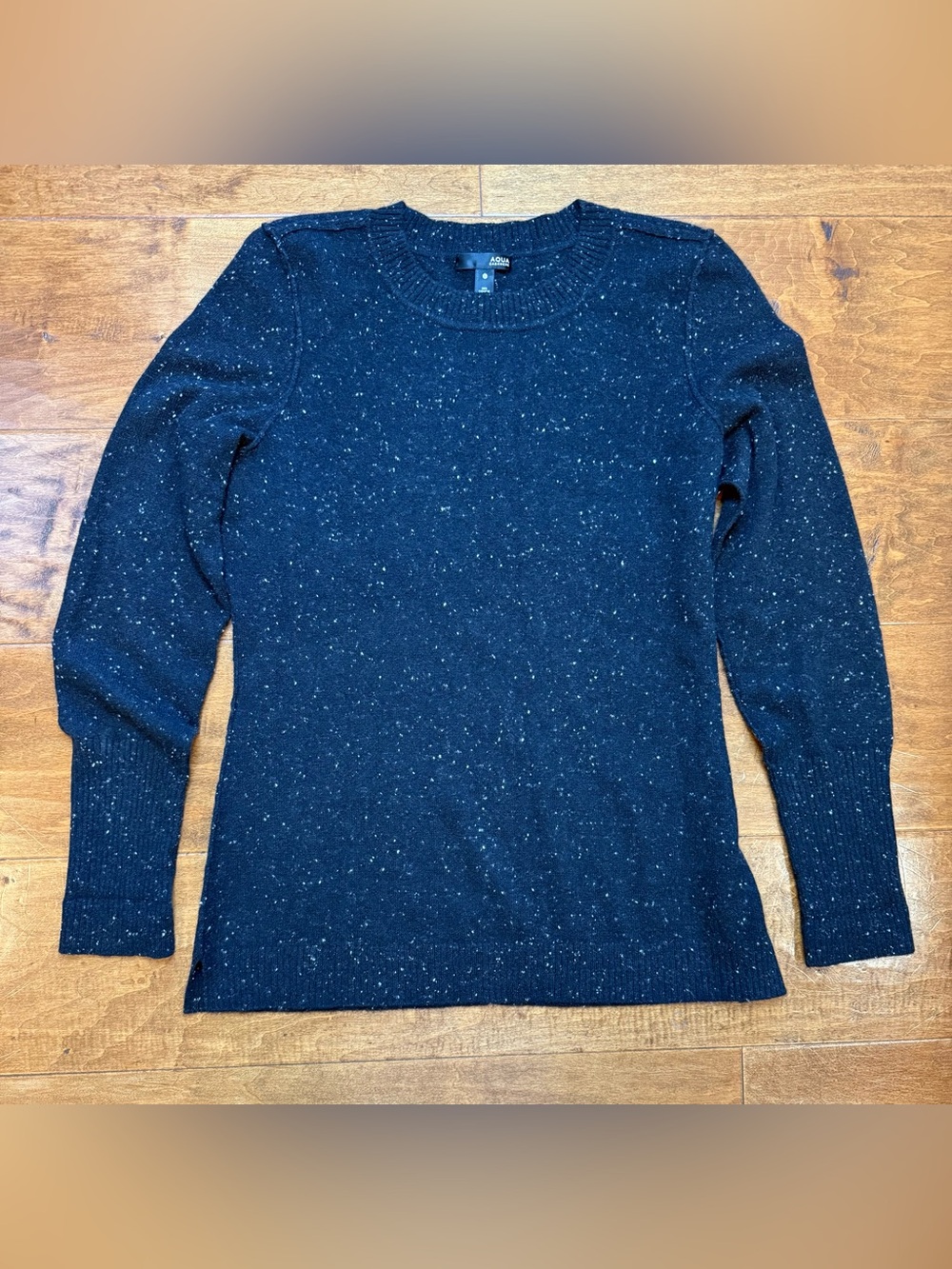 AQUA 100% Cashmere Black Speckled Crewneck Sweater Size L